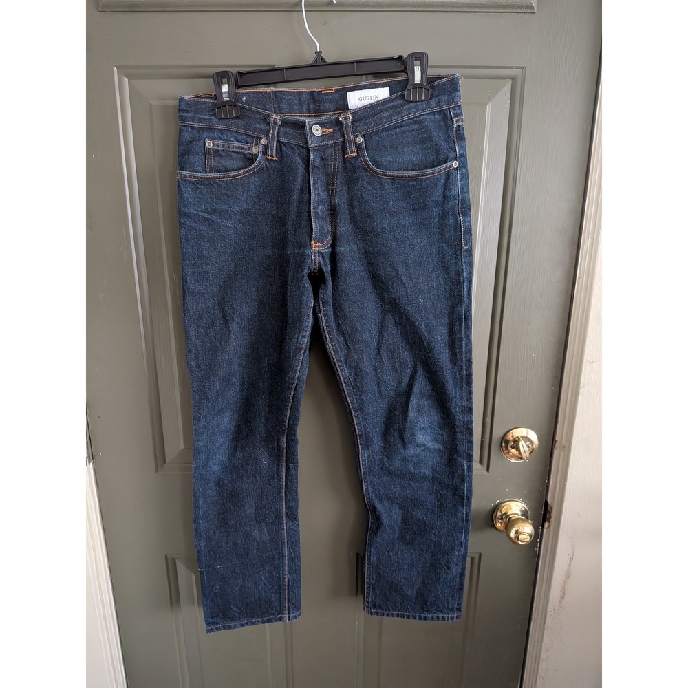 Gustin Mens Slim Fit Raw Selvedge Denim Jeans Dark Blue California Made 32
